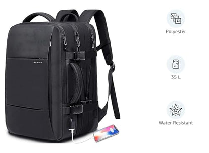 BANGE 35L Travel Backpacks,Weekender Expandable Carry-On Backpack for Airplanes, Waterproof 17.3 inch Laptop Backpack for Men and Women - size: black-35l