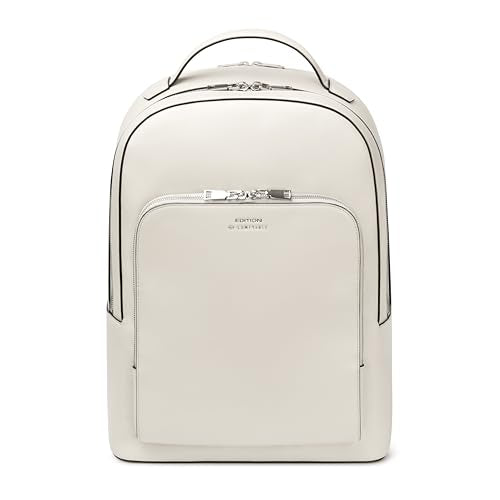 Comfyable x Edition Premium Vegan Leather Backpack for 13" 14" 15" 16" Laptops, Business Trip Backpack with Trolley Strap & YKK Zipper, Water-repellent Durable Bag for Men Women, Daypack for Work - color: Light Beige