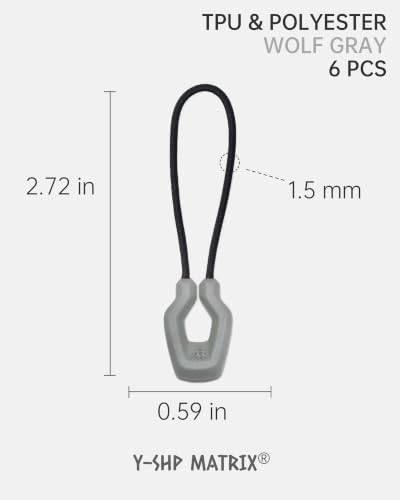 Y-SHP MATRIX Zipper Pulls 6-Pack TPU Polyester Replacement EDC Wolf Gray - color: Wolf Gray