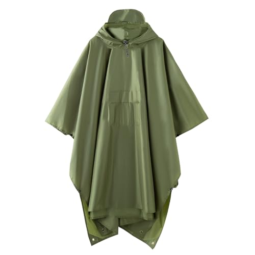 Hooded Waterproof Raincoat, Unisex Outdoor Hiking Camping Mat and Small Tent - color: Army Green