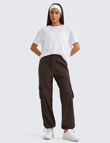 CRZ YOGA Lightweight Cargo Casual Pants for Women 30" - Ruched Straight Leg Travel Athletic Hiking Joggers - color: Hot Fudge Brown, size: X-Small