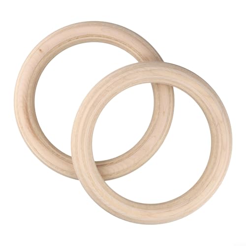 2Pcs Wood Gymnastics Rings Set, Solid Birch Wooden Training Rings for Adult Home Fitness Pull Ups Bodyweight Exercises Strength Training (25mm 19cm)