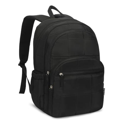 Hynes Eagle College Laptop Backpack 16 Inches Quilted Travel Backpack for Women Lightweight Puffer Casual Daypack 28L Classic Black - color: Classic Black