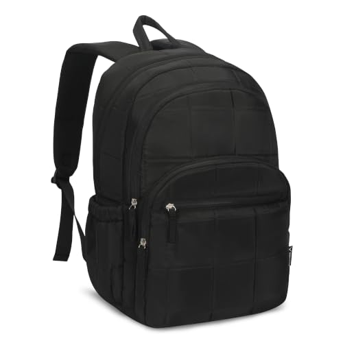 Hynes Eagle College Laptop Backpack 16 Inches Quilted Travel Backpack for Women Lightweight Puffer Casual Daypack 28L Classic Black - color: Classic Black