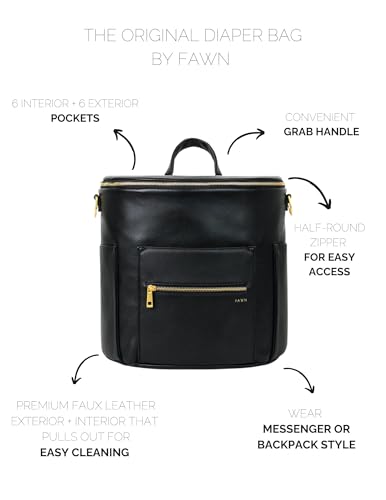 FAWN DESIGN The Original Diaper Bag, Faux Leather Diaper Bag Backpack, Vegan Leather, Large Capacity Baby Bag for Mom - color: Black (Bundle)