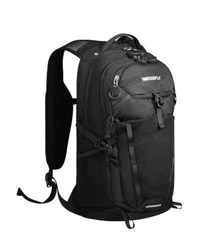 WATERFLY Small Lightweight Hiking Backpack: 20L Outdoor Daypack with Phone Pocket, Hydration Compatible, Breathable Backpanel, Multi-Compartment for Camping Trekking Travel Women Men - color: Black