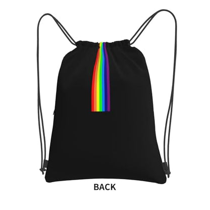 JOOCAR Rainbow Drawstring Bag LGBT Pride Gay Black Backpack Draw String Bags Waterproof Lightweight Sports Beach Gym Sackpack Zipper Pocket for Men Women - color: B7