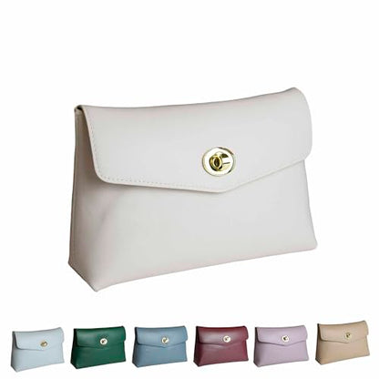 Cosmetic Bag Travel Makeup Pouch Travel Organizer, Zipper Pouch Bags for Women Vegan Leather (No Text, Off White) - color: Off White