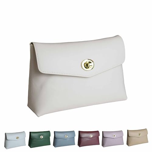 Cosmetic Bag Travel Makeup Pouch Travel Organizer, Zipper Pouch Bags for Women Vegan Leather (No Text, Off White) - color: Off White