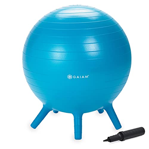 Gaiam Kids Stay-N-Play Children's Balance Ball - Flexible School Chair Active Classroom Desk Alternative Seating Built-In Stay-Put Soft Stability Legs, Includes Air Pump - color: Blue, size: 45cm