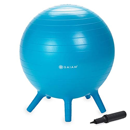 Gaiam Kids Stay-N-Play Children's Balance Ball - Flexible School Chair Active Classroom Desk Alternative Seating Built-In Stay-Put Soft Stability Legs, Includes Air Pump - color: Blue, size: 45cm