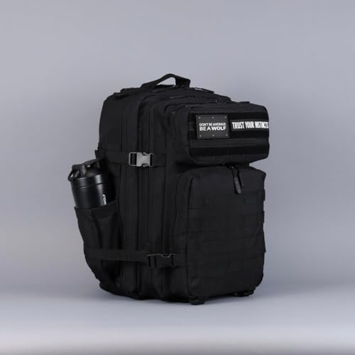 WOLFpak 45L Tactical Gym Backpack (Alpha Black) Durable 1000D Waterproof Oxford Material with MOLLE Webbing, Laptop Pocket & Dual Cup Holders, Durable Fitness/Travel/Military Daypack - color: Alpha Black