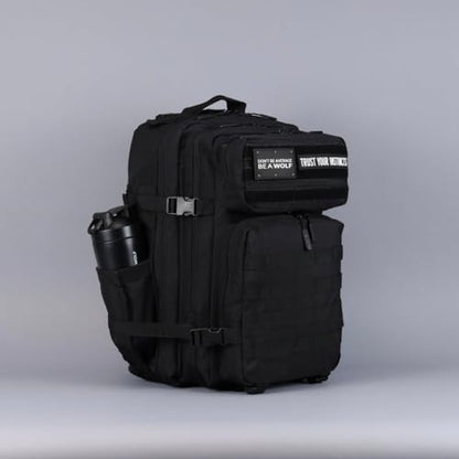 WOLFpak 45L Tactical Gym Backpack (Alpha Black) Durable 1000D Waterproof Oxford Material with MOLLE Webbing, Laptop Pocket & Dual Cup Holders, Durable Fitness/Travel/Military Daypack - color: Alpha Black
