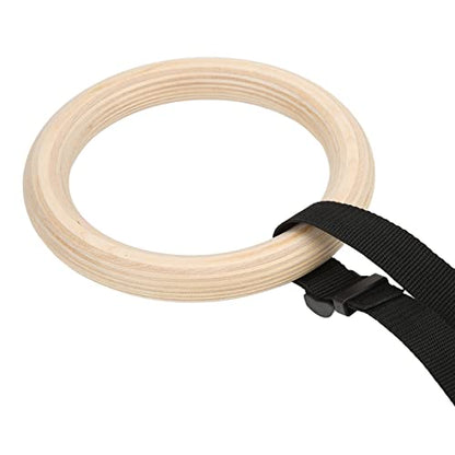 Wooden Gymnastic Rings with Adjustable Buckle Straps, Pull Up Exercise Rings, 330lbs Capacity Full Body Workout Training Rings for Home Gym, Office or Outdoor Use