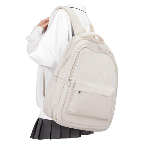Lightweight School Backpack for Women Men, Laptop Travel Casual Daypack College Secondary School Bags Bookbag for Teenage Girls Boys, Beige - color: Beige