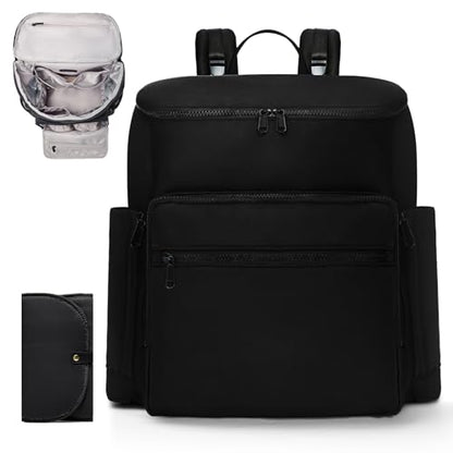 Diaper Bag Backpack, Neoprene Bag Backpack, Large Diaper Backpack with 16 Diaper Bag Organizers, 4 Insulated Pockets, Lighweight Travel Baby Bag with Changing Pad for Mom & Dad, Black - color: Black