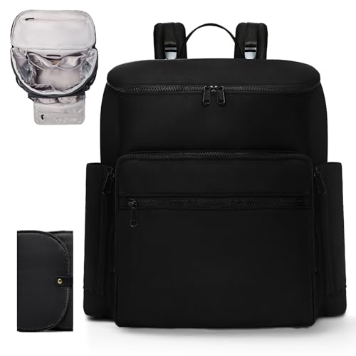 Diaper Bag Backpack, Neoprene Bag Backpack, Large Diaper Backpack with 16 Diaper Bag Organizers, 4 Insulated Pockets, Lighweight Travel Baby Bag with Changing Pad for Mom & Dad, Black - color: Black