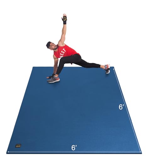 GXMMAT Large Exercise Mat 6'x4'/6'x5'/6'x6'(7mm), Thick Workout Mats for Home Gym Flooring, Extra Wide Non-Slip Durable Cardio Mat, Shoe Friendly, Perfect for Plyo, MMA, Jump Rope, Weights, Fitness - color: Navy Blue, size: 6*6 FT