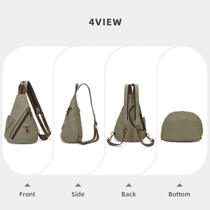 KouLi Buir Canvas Sling Bag - Small Crossbody Backpack Shoulder Casual Daypack Rucksack for Men Women - color: Olive Green