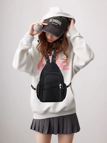 Xsecnua Small Crossbody Bag Convertible Mini Backpack for Women, Cross Body Sling Bag Sling Backpack for Travel Daypack - color: Dark Black
