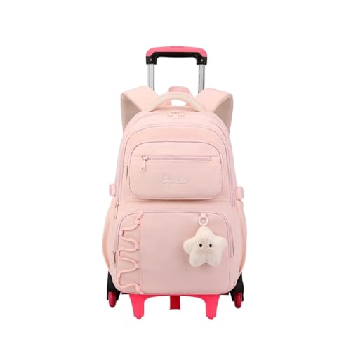EKUIZAI Girls Rolling Backpack for Kids School Bags with wheels for Middle Students Trolley Bookbag Kids Roller School Backpack, 6-Wheel Pink - color: B-6-wheel Pink, style: 6 Wheels