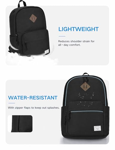 Kasqo School Backpack, Classic Lightweight Water-Resistant 17.8L Bookbag Daypack for Men Women Teens Girls Boys College, Travel, Work, Black - color: Black