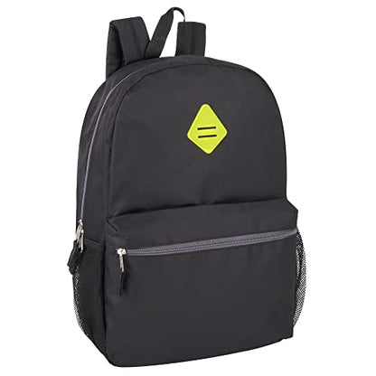Trail maker Large School Backpacks with Mesh Side Pockets – Classic 19 Inch Solid Color Backpacks for Kids, Men, Women, Travel (Black & Yellow) - color: Black & Yellow