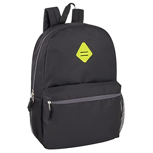 Trail maker Large School Backpacks with Mesh Side Pockets – Classic 19 Inch Solid Color Backpacks for Kids, Men, Women, Travel (Black & Yellow) - color: Black & Yellow