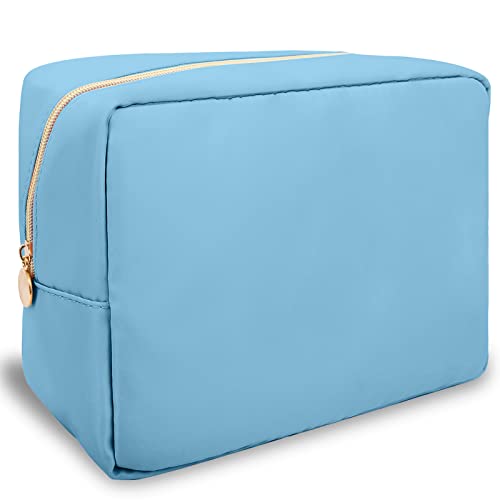Nylon Large Makeup Bag Travel Cosmetic Bag Pouch, Preppy Big Makeup Bag Cute Cosmetic Zipper Pouch Purse, Waterproof Toiletry Bag Clutch Make Up Organizer Travel Essentials for Women Men Girls(Blue) - color: Blue, size: Large