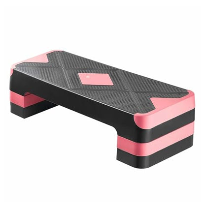 Aerobic Exercise Step Platform, 28-Inch Workout Aerobic Stepper, Height Adjustable Fitness Training Step Deck Trainer with 4 Risers, Non-Slip Surface Bench for Home Gym Cardio Strength, Red