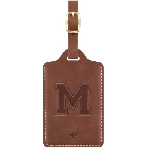 Luggage Tags for Suitcase Embossed Personalized Initial Letter M Travel Tags with 3 Replaceable Name Cards Leather Privacy Bag Tags Travel Essentials Backpack Tags for Women and Men, Brown M - color: Brown, size: M