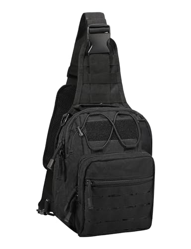 BOMTURN Tactical Backpack-1000D Waterproof Military Backpack/Laser-Cut/CCW Bags Sling Bag Tactical Satchel Shoulder Bag Men - color: Black