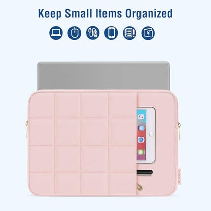 MOSISO Laptop Case 16 inch, 15-15.6 inch Puffy Laptop Sleeve Compatible with MacBook Pro 16 M5 M4 M3 M2 M1, HP Acer Dell Lenovo,Twelve Square Quilted Bag with Vertical Pocket&Small Case, Pink - color: Pink, size: 16 inch
