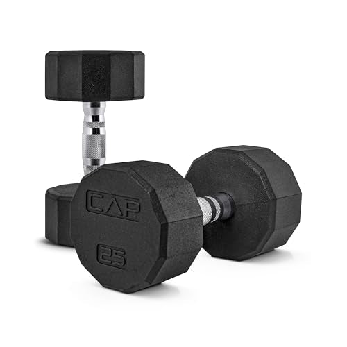CAP Barbell Coated Dumbbell Weight | Multiple Options Pairs & Sets - size: 25 lb - Pair, style: 12-Sided - Chrome Handle