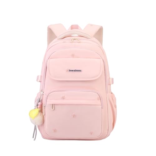 EKUIZAI Kids Backpack for Girls Middle School Backpack for Teen Students Solid Kids Bookbag with Star Embroidery, Pink - color: A-pink