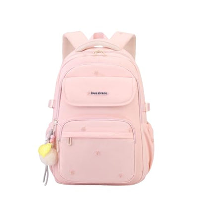 EKUIZAI Kids Backpack for Girls Middle School Backpack for Teen Students Solid Kids Bookbag with Star Embroidery, Pink - color: A-pink