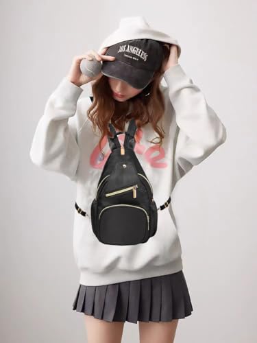 Xsecnua Small Crossbody Bag Convertible Mini Backpack for Women, Cross Body Sling Bag Sling Backpack for Travel Daypack - color: Z Black
