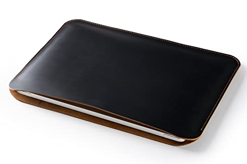 Leather HP Laptop Sleeve, Handmade Slim Case for HP Envy 17" - color: New Black & Tobacco
