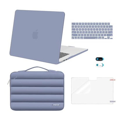 MOSISO Compatible with MacBook Air 15 inch Case M5 2026 M4 2025 M3 2024 M2 2023 A3448 A3241 A3114 A2941, Plastic Hard Shell Case&Puffy Sleeve Bag&Keyboard Skin&Webcam Cover&Screen Film, Lavender Gray - color: Lavender Gray