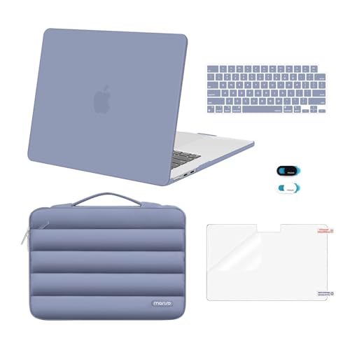 MOSISO Compatible with MacBook Air 15 inch Case M5 2026 M4 2025 M3 2024 M2 2023 A3448 A3241 A3114 A2941, Plastic Hard Shell Case&Puffy Sleeve Bag&Keyboard Skin&Webcam Cover&Screen Film, Lavender Gray - color: Lavender Gray