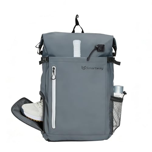 Smartway Waterproof Pickleball Bag With Shoe Compartment - Large Capacity Tennis Racket Backpack For Men Women - color: Grey