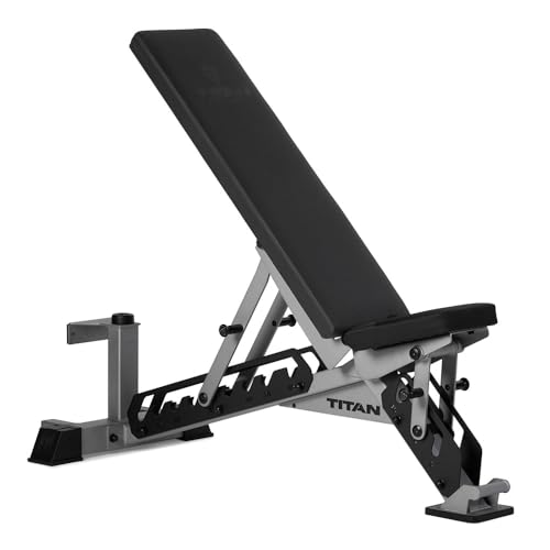 Titan Fitness TITAN Series Adjustable Bench, Supports 600 LB Incline, 1,000 LB Flat, Versatile Single Post Utility Workout Bench for Home Gym, Weightlifting, Strength Training - color: Silver