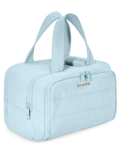 BAGSMART Travel Toiletry Bag, Crush Toiletry Bag for Women, Wide-open Puffy Toiletry Bags for Traveling, Large Travel Cosmetic Makeup Bag Organizer for Accessories,Toiletrie, Blue - color: d-Blue
