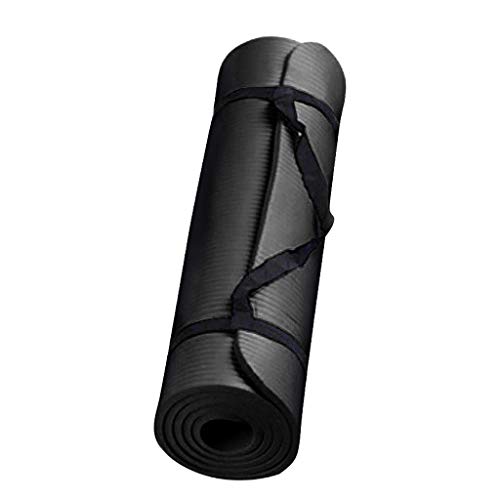 Black Yoga Mat, 1/4" High Density Extra Thick Anti-Tear Non-Slip Pilates Mat with Carrying Strap,Comfortable Pink Fitness Mat for Exercise,Fitness,Home Workout,Stretching,Pilates,Gym - color: Black