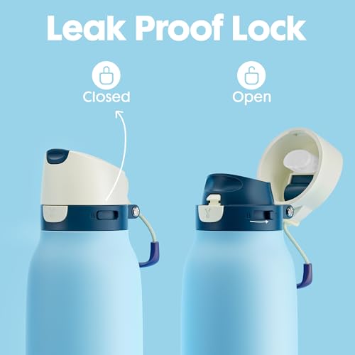 Meoky 24 oz Travel Water Bottle Insulated: Leak Proof Locking Lid, 2-in-1 Straw and Spout, 24 Hours Cold, Top Handle, Fits in Car Cup Holder, Stainless Steel Slim Water Bottle for Hiking, Cove - color: Cove