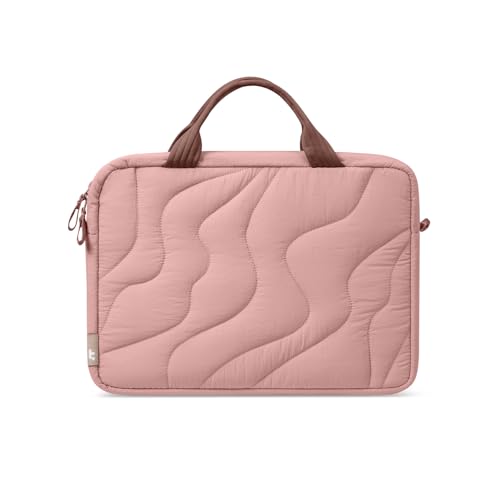 tomtoc 13-14 Inch Protective Puffy Laptop Carrying Bag for Women, Lightweight Laptop Briefcase Fits 13-inch Macbook Air M5 2026 & Neo A18, 14" MacBook Pro, Work Bag Case Handbag with Organized Storage - color: Saltblush, size: 13-14 Inch