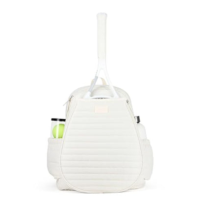 Ame & Lulu Game On Tennis Backpack - Contains Padded & Adjustable Straps - Two Exterior Water Bottle Pockets - color: Winter White Puffer