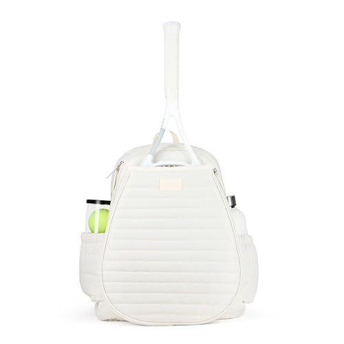 Ame & Lulu Game On Tennis Backpack - Contains Padded & Adjustable Straps - Two Exterior Water Bottle Pockets - color: Winter White Puffer