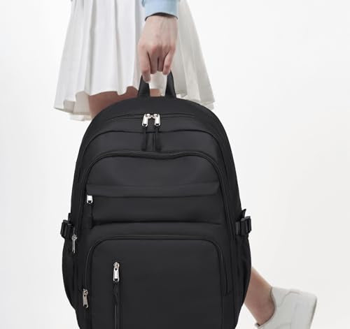 JIANYA Laptop Backpack for College Women Travel Backpack Big Student School Bag, Water Resistant Fits 15.6" Notebook - color: Black