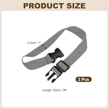 PATIKIL Utility Straps with Quick Release Buckle, (1 Inch x 2 Feet, Gray) (3 Pcs) Adjustable Luggage Polyester Straps Backpack Webbing, Suit for Sleeping Bag/Camping/Hiking - color: Gray, size: 1 Inch x 2 Feet